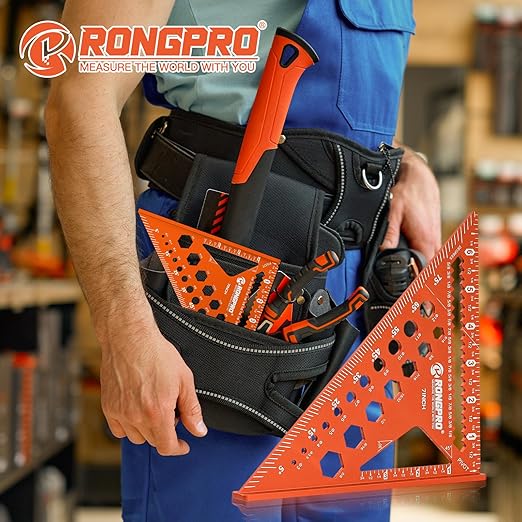 6-in-1 Carpenter Square 7 inch, Aluminum Rafter Square, Multi-Purpose Carpenter Tools : Wrench, Square, Protractor, Ruler, Marking Gauge, Drill Gauge, Includes 2pcs Carpentry Pencil (Champange)