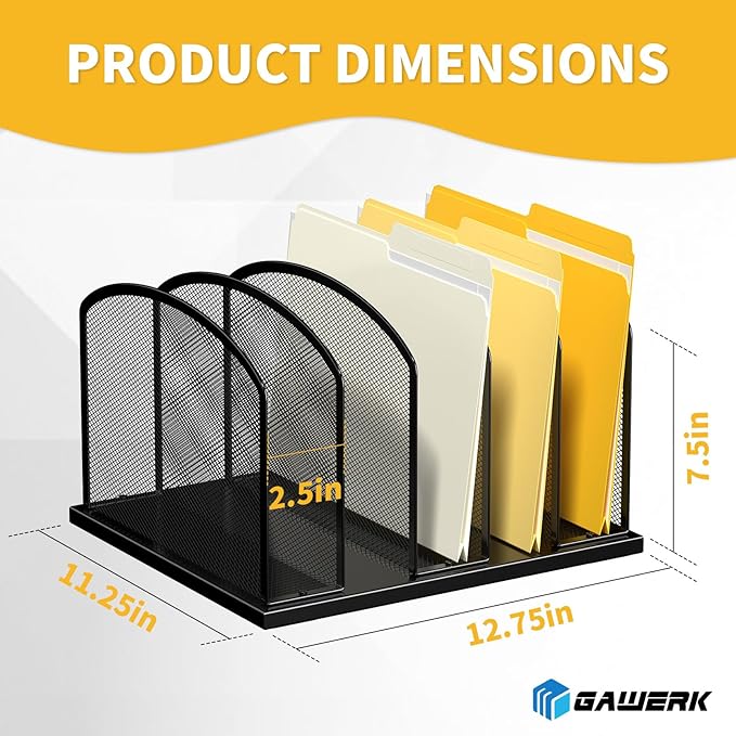 Large Size Desk File Organizer, Metal Mesh Vertical Desktop File Holder, 5-Section file organizer for Desk Home Office (1 Pack), Black