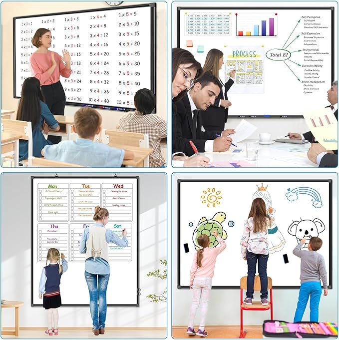 H-Qprobd 70"x40" White Board for Wall Large Magnetic Dry Erase Board with Black Aluminum Frame, Presentation Whiteboard Suitable for Home, Office, Classroom & Kitchen