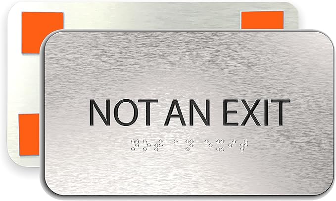 Not An Exit Sign for Business - Office Signs, Aluminum Brushed Silver, Tamper-Proof, Heavy Duty Mounting Tape, Easy Install, Office Décor, ADA Compliant, Grade 2 Braille (7” W x 4” H) ADASigns.org