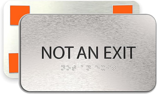 Not An Exit Sign for Business - Office Signs, Aluminum Brushed Silver, Tamper-Proof, Heavy Duty Mounting Tape, Easy Install, Office Décor, ADA Compliant, Grade 2 Braille (7” W x 4” H) ADASigns.org