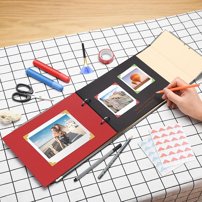 Scrapbook Firbon Handmade DIY Family Photo Albums Couples Memory Book Black Page Scrap Book for Anniversary, Christmas, Valentine's Day, Birthday (Black)