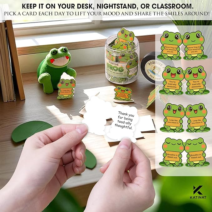 Positive Frog Jar – Thank You Gifts for Women, Men, Coworkers – Emotional Support Jar with 60 Notes – Appreciation Gifts for Coworkers, Teacher, Nurse, Retirement Gift for Men, Women, Frog Gift