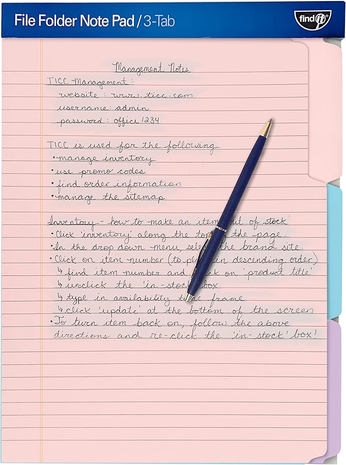 Find It File Folder Notepad - Pack of 72-9.5 x 12.5 Inch Notebook Organizer Folders for Filing, Document, and Clipboard Organization - Pastel