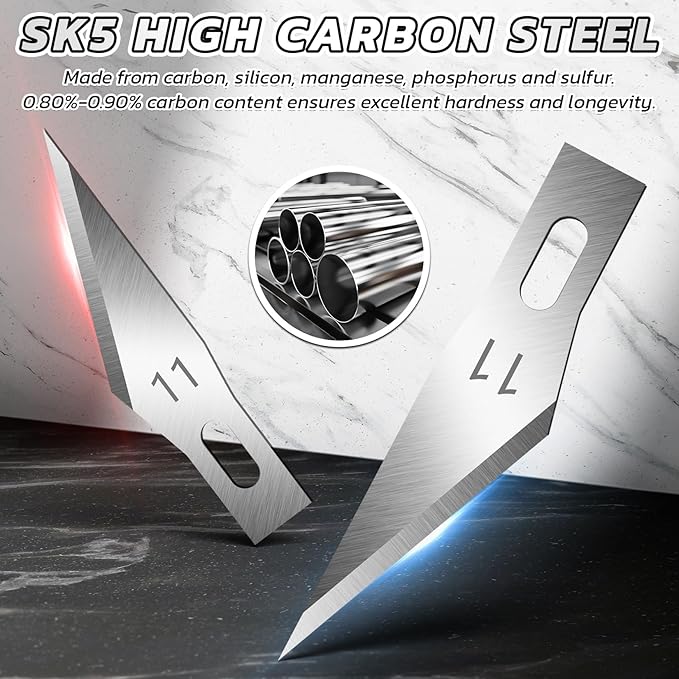 DIYSELF 50 PCS Exacto Knife Blades, High Carbon Steel 11 Blades Refill Art Blade with Storage Case for Craft, Hobby, Scrapbooking, Stencil