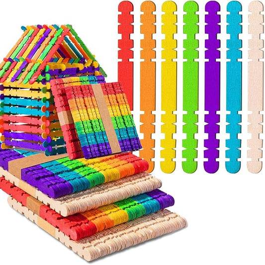 Colorful Wooden Craft Sticks, 200Pcs Popsicle Sticks for Crafts, Natural Jumbo Sawtooth Wooden Stick for DIY Craft, Kids Education Supplies