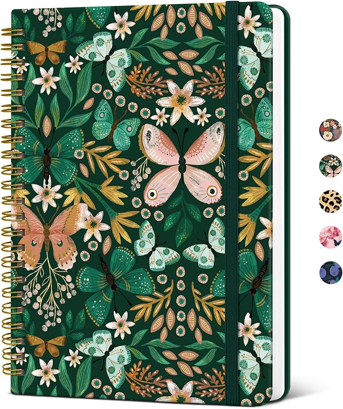 Lined Spiral Journal Notebook for Women, Cute A5 College Ruled Hardcover Notebook for Work & Note Taking, Aesthetic Pretty Journal for Writing, 140 Pages, Butterfly