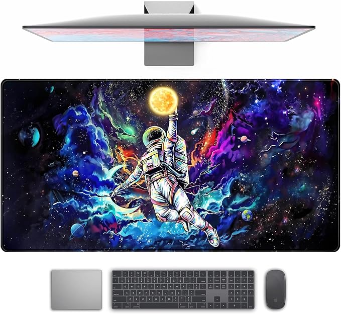 Astronaut Desk Space Mouse Pad for Boys - Galaxy Gaming Mouse Pad, 31.5x15.7in, Stitched Edges