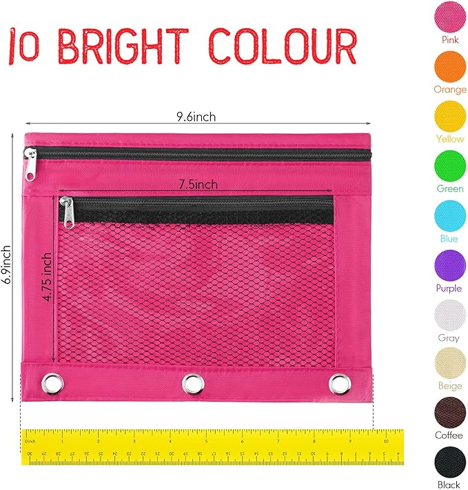 60 Pack Pencil Pouch 3 Ring Zipper Pencil Pouches Case Binder Cosmetic Bag 420d PVC Clear Film Pencil Case Kawaii Office Supplies Double Zip Zipper Pouch (Multi Color)