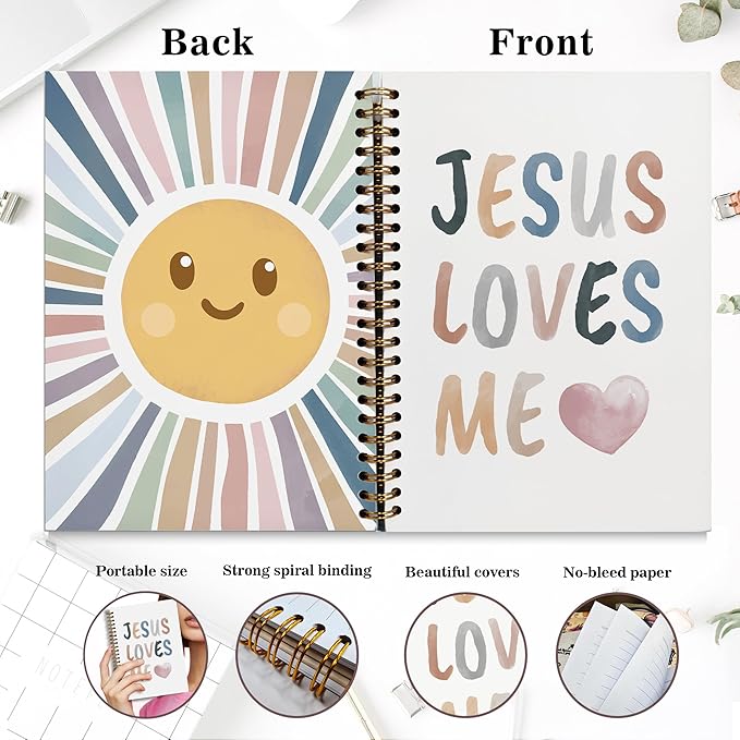 Bible Notebook, A5 Spiral Christian Journal with Floral Pink Butterfly Notebook, Jesus Loves Me, Inspirational Notebooks for Women, Bible Study, Gift for Birthday Christmas