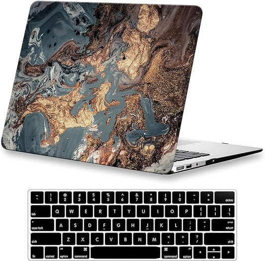 KEROM Compatible with MacBook Pro 16 inch Case 2024-2021 M4 M3 M2 M1 Pro/Max Chip A3403 A3186 A2991 A2780 A2485, Protective Plastic Hard Shell Case & Keyboard Cover, Has Logo Cutout, Gold Marble