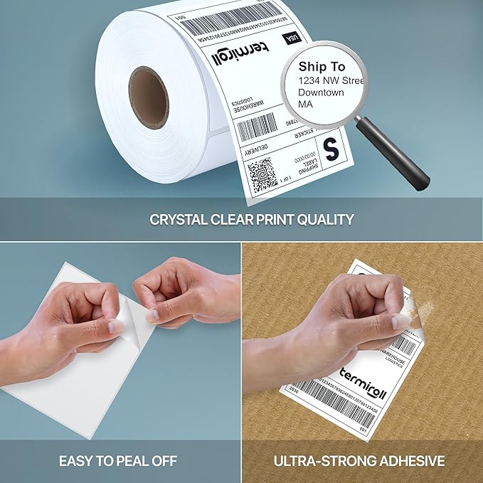 4x6 Direct Thermal Shipping Labels – Non-Perforated Roll – 350 Labels – Compatible with Rollo, Zebra, iDPRT, Munbyn – Strong Adhesive, BPA-Free, Multipurpose Commercial Grade by Termiroll