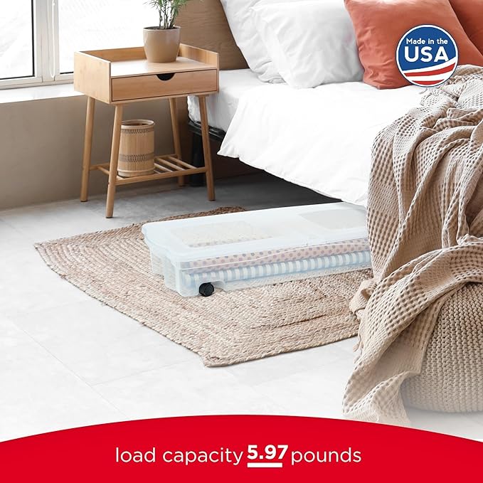 Rubbermaid Cleverstore Under the Bed 70 Qt Wheeled 2-Pack, Clear Storage Bins with Lids, Stackable, BPA-Free, Made in USA