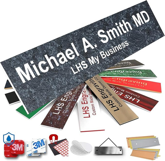 Engraved Door Signs for Office Personalized Mojave Plastic Door Plaque White Letters - Made in USA 2x12 N8