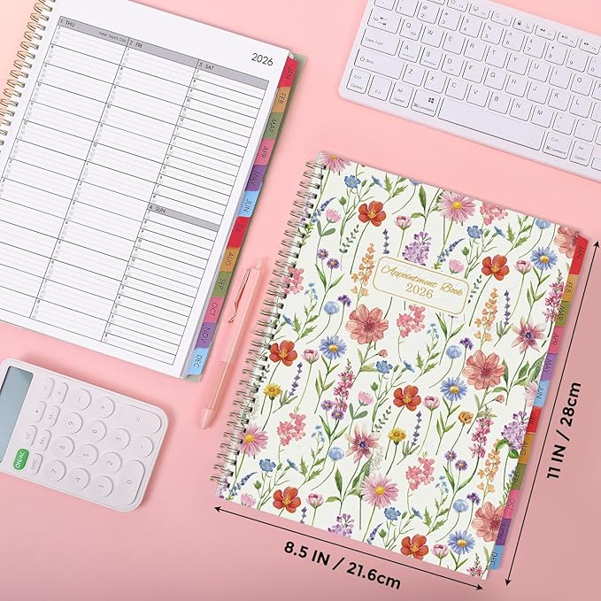 SKYDUE 2026 Appointment Book, 8.5" x 11", Hourly Planner with 15 & 30-Minute Increments, Weekly & Monthly Planner for January - December 2026, Perfect for Daily Planning, Flower