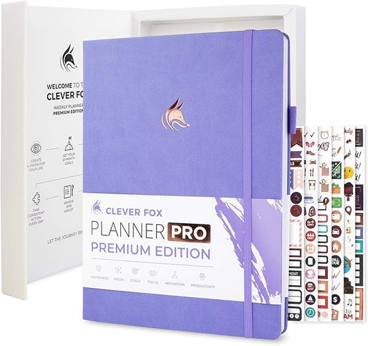 Clever Fox Planner Pro Premium – Luxurious Weekly & Monthly Planner with Budget Organizer for Productivity & Goals, Undated, A4 (Lavender)