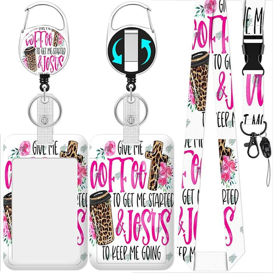 Id Badge Holder with Lanyard, Coffee Badge Reel Retractable Heavy Duty and Detachable Name Tag Clips, Funny Teacher Lanyards for Id Badges, Nurse Worker Office Gifts