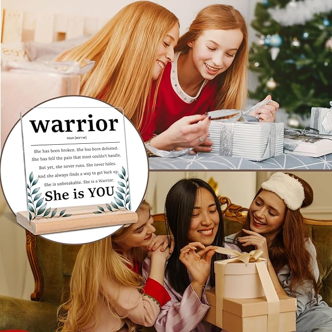 Inspirational Cancer Survivor Gifts for Women Mom, Warrior Definition Acrylic Plaque Sign, Warrior She is You Sign, Breast Cancer Survivor Gifts for Woman, Cancer Fighter Patients