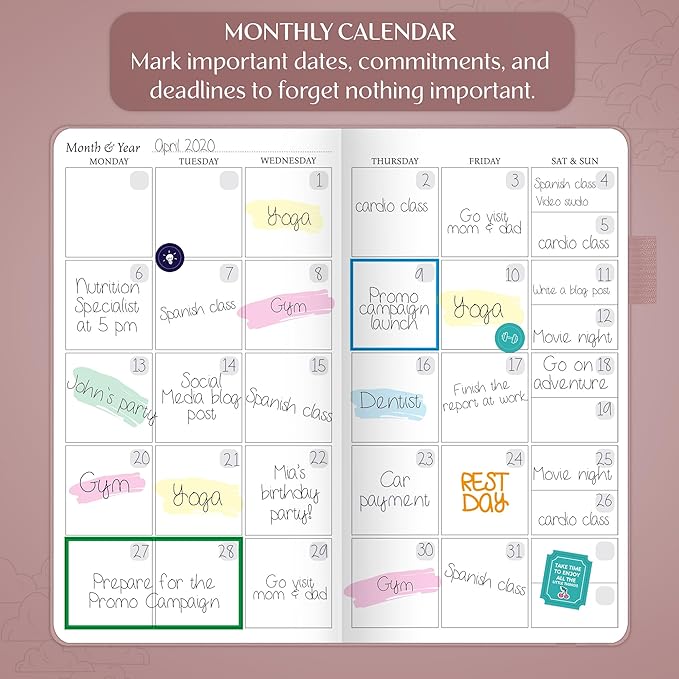 Legend Planner Pocket – Small Undated Monthly & Weekly Goal Journal and Calendar for Productivity, Mini Life Organizer Planner Perfect for Purse, Size: 3.5" x 6.2" Hardcover – Rose Gold