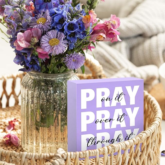 Purple Office Decor Desk Accessories Purple Gifts for Women Unique Home Pray on it Wooden Sign Bible Verse Home Art Decor Inspirational Christian Gifts for Women Boss