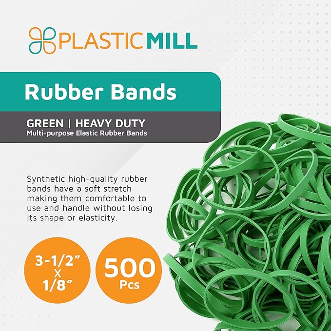 PlasticMill Light Green Rubber Bands Size 33 (3 1/2" x 1/8") - #33 Colored Rubber Bands Office Supplies - Strong, Elastic Bands for Crafts, Balloon Garland, Cash, File Folders (500-Pack)