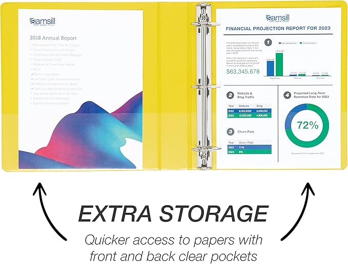 Samsill Durable 1.5 inch 3 Ring Binder, Made in USA, D Ring Binder, FSC 100% Recycled Chipboard, Yellow, 12 Pack