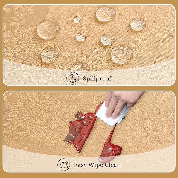 Romanvicky Christmas Jacquard Tablecloth Gold Flower Pattern Rectangle Table Cloth Spill Proof Wrinkle Resistant Polyester Table Cover for Party, Dining, Thanksgiving Decoration, 52 x 70 Inch