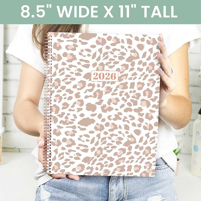 bloom daily planners 2026 Planner (January to December) - 8.5” x 11” Weekly & Monthly Dated Agenda Organizer Book with Stickers & Tabs - Flexible Soft Cover - Tan Leopard