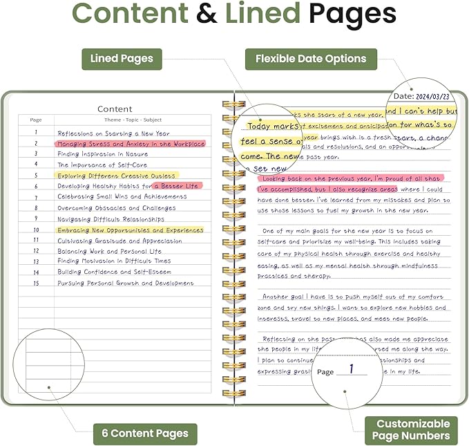 Taja Lined Spiral Journal Notebook for Work, 6 Pack, 140 Pages, College Ruled Hardcover Notebook Journal for Women, 6 Pcs, Journals for Writing, A5(6"x8") - Multi