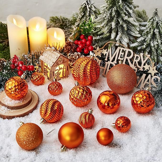Christmas Balls Ornaments -36pcs Shatterproof Christmas Tree Decorations with Hanging Loop for Xmas Tree Wedding Holiday Party Home Decor,6 Styles in 3 Sizes(Orange)