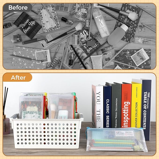 Umriox 48pcs Pencil Pouches, Mesh Bags with Zipper, A6 Size 16 Color Pencil Case Small Zipper Pouch, Zipper Bags, Waterproof Storage Pouch for Pencil, School Office and Travel Organization Supplies