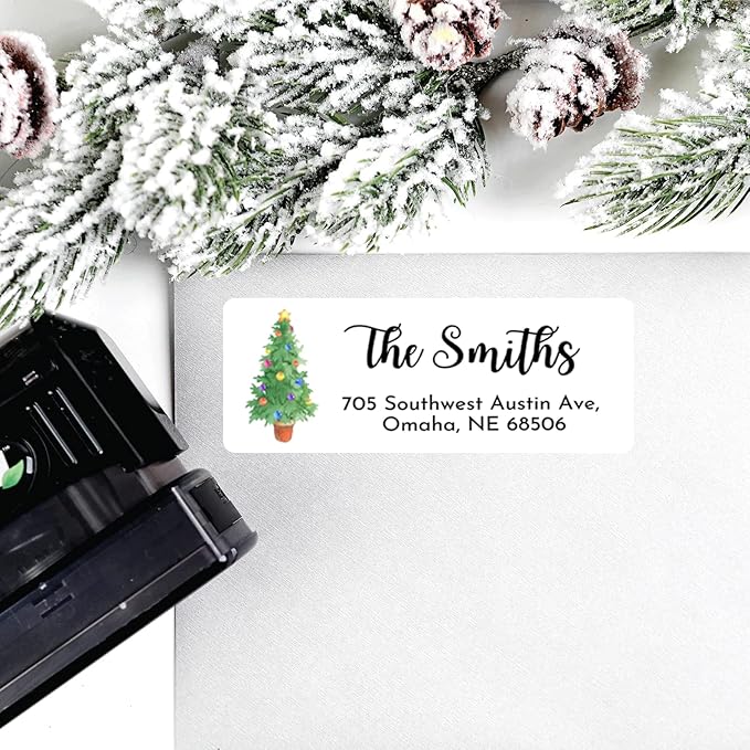 Personalized Christmas Return Address Labels - Custom Holiday Return Address Labels, Set of 120 Self Adhesive Mailing Rectangle Personalized Name Stickers (Pattern 2)