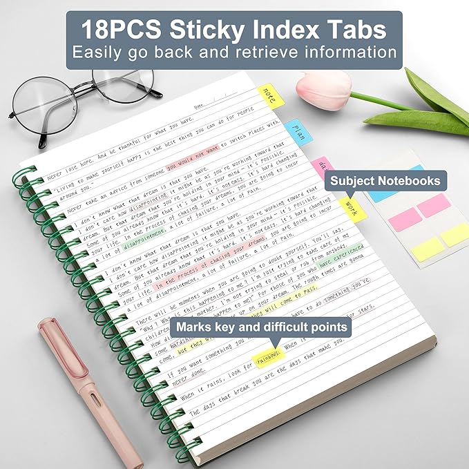 AHGXG Spiral Notebook College Ruled - Spiral Notebook Journal Large B5 7.6" x 10", 300 Pages/150 Sheets, 100GSM Thick Paper, Plastic Hardcover, for Women Men Office School, Green