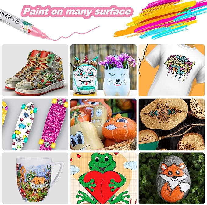 120 Colors Acrylic Paint Pens, Dual Tip Acrylic Paint Markers for Paper, Wood, Canvas, Stone, Rock Painting, Glass, Fabric, DIY, Ceramic, Art Supplies for Kids and Adults Drawing (Dot + Fine)