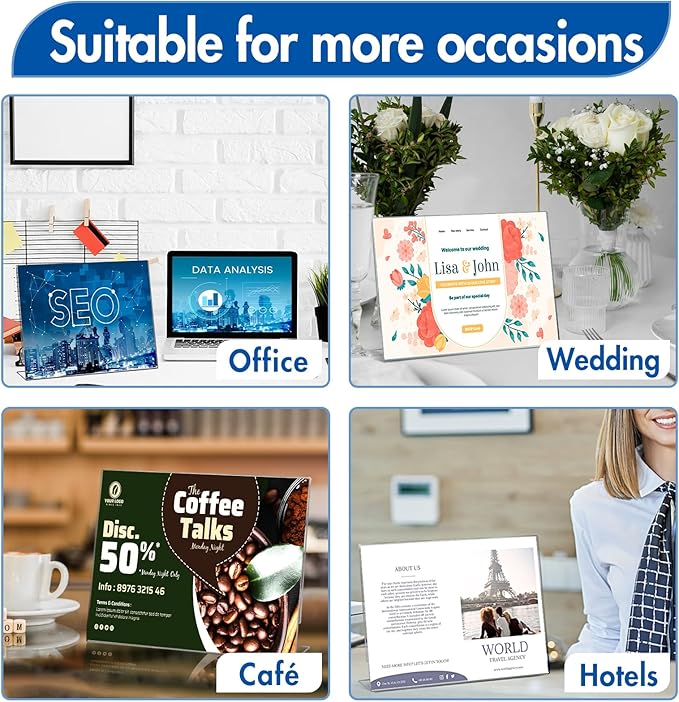 Aheroi 30Pcs Acrylic Sign Holder 8.5 x 11, L-shape Clear Sign Holders, Horizontal L-shape Acrylic Paper Holder, Plastic Table Sign Holders, Plastic Paper Holder Display Standing for Office Home School