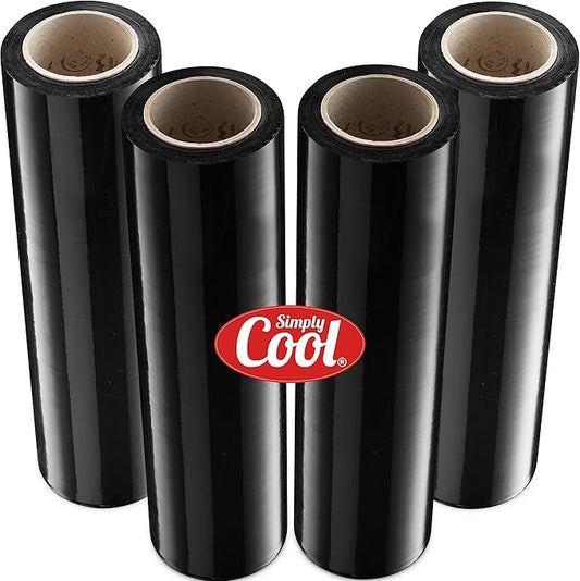 Black Industrial Strength Extra Thick 4 Pack 17.5" 1100 SqFt 80 Gauge (20 Micron) Shrink Wrap Roll for Moving, Furniture, Pallets, Packing