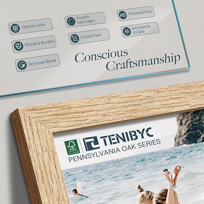 16x20 Oak Poster Frame with HD Glass - 3pk, Natural Wood Picture Frame, Wall Gallery Frame