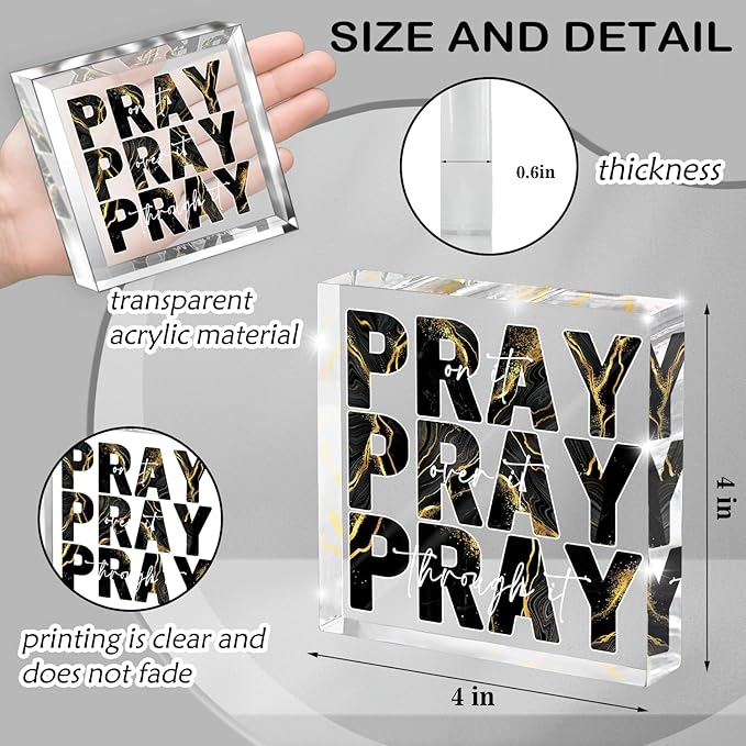 Black Gold Desk Decorations for Office, Ideal Christian Gifts for Women - Pray On It,Pray Over It - Bible Verse Desk Art, Inspirational Decor, Dorm Room Decor for Women, 4 x 4 inches(Black Gold)