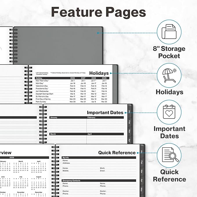 Dunwell Planner Book 2026, 8.5x11 Weekly Monthly Planner, Jan to Dec 2026, Large Calendar Book with Laminated Tabs, Bookmark, Free Stickers, Daily Calendar Planner Organizer