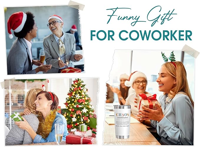 TEEZWONDER Christmas Thank You Gifts for Women - Chaos Coordinator 20 oz Stainless Steel Insulated Tumbler with Lid - Employee Appreciation Birthday Gifts for Women Coworkers Boss Teacher Nurse Friend