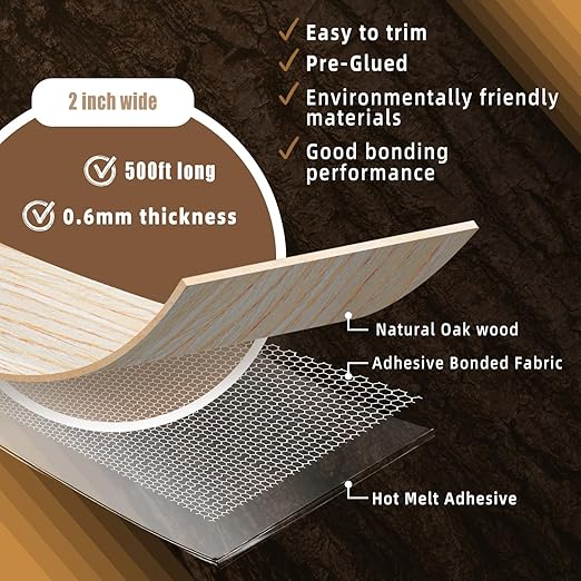 GSCIT Club Oak Edge Banding, 2 inch x 500ft roll of Veneer Edge Banding Preglued Flexible, Wood Tape Banding for Repair Furniture