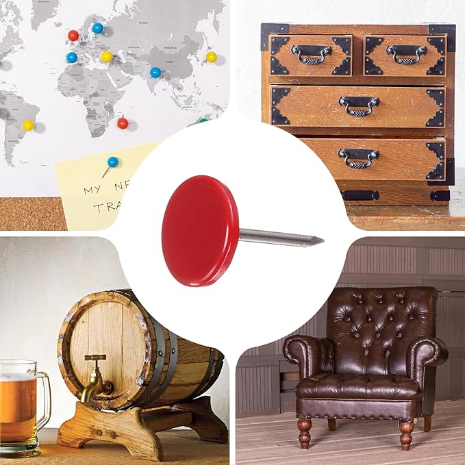 uxcell 100Pcs Upholstery Tacks, 11mmx17mm Flat Head Thumb Tack Decorative Furniture Nails Push Pins for Furniture Sofa Headboards, Red