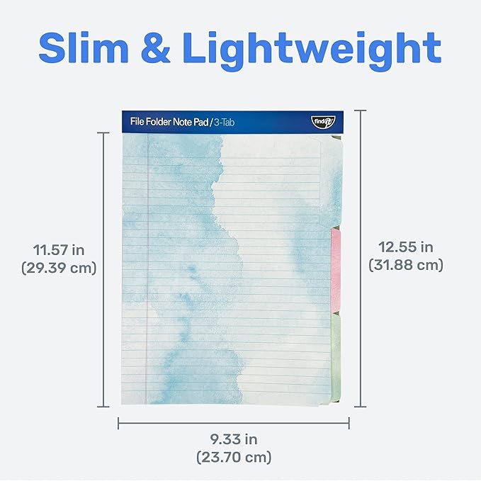 Find It File Folder Notepad - Pack of 72-9.5 x 12.5 Inch Notebook Organizer Folders for Filing, Document, and Clipboard Organization - Watercolor