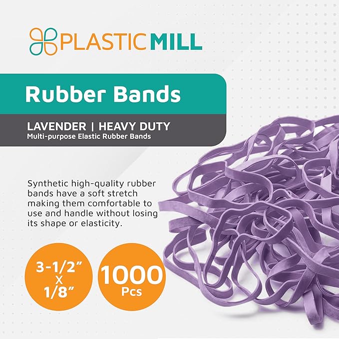 PlasticMill Lavender Rubber Bands Size 33 (3 1/2" x 1/8") - #33 Colored Rubber Bands Office Supplies - Strong, Elastic Bands for Crafts, Balloon Garland, Cash, File Folders (1,000-Pack)