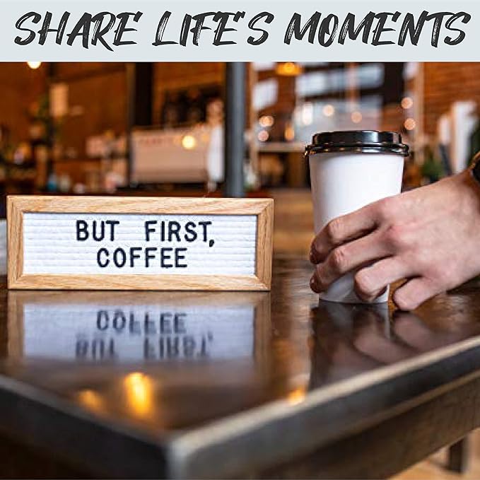 Felt Like Sharing Small Letter Board (White Felt - 10”x3.5”) – Changeable Message Board with 3 Sets of Felt Board Letters – Statement Wall Sign for Quotes, Home or Holiday Decor In Oak Frame