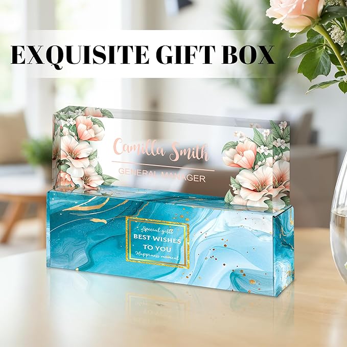 Ship Next Day Personalized Name Plate for Desk, Custom Acrylic Desk Name Sign, Office Appreciation Gifts for Women Men Coworkers Boss Teacher Employee (Flower-Lily)