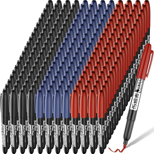 Thenshop 300 Pack Permanent Markers Bulk First Day of School Back to School Supplies Fine Point Waterproof Marker Works on Plastic, Wood, Stone, Metal, Glass for Office Classroom(Black, Red, Blue)