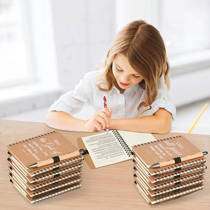 Christian Prayer Journal Spiral Notebooks Bulk with Pens - Small Notepads (4.13”x5.43”) - inspirational Gifts for Women men,Church Members & Bible Study Groups (30 sets Brown)