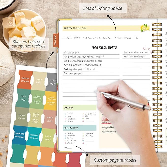 Blank Recipe Book to Write in Your Own Recipes, Blank Cookbook with 175 Pages for Family Cooking Lover, Recipe Notebook with Tab Sticker Sheets, Recipe Journal, Hardcover, 7.5" x 9.5"