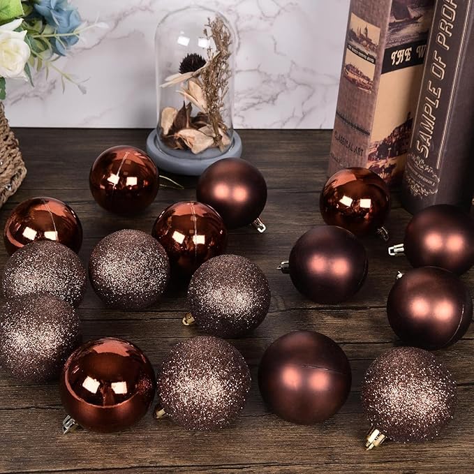 30ct Christmas Ball Ornaments, 3.15" Shatterproof Halloween Tree Decorations, Perfect Hanging Ball for Indoor/Outdoor Holiday Party Decor (Brown)